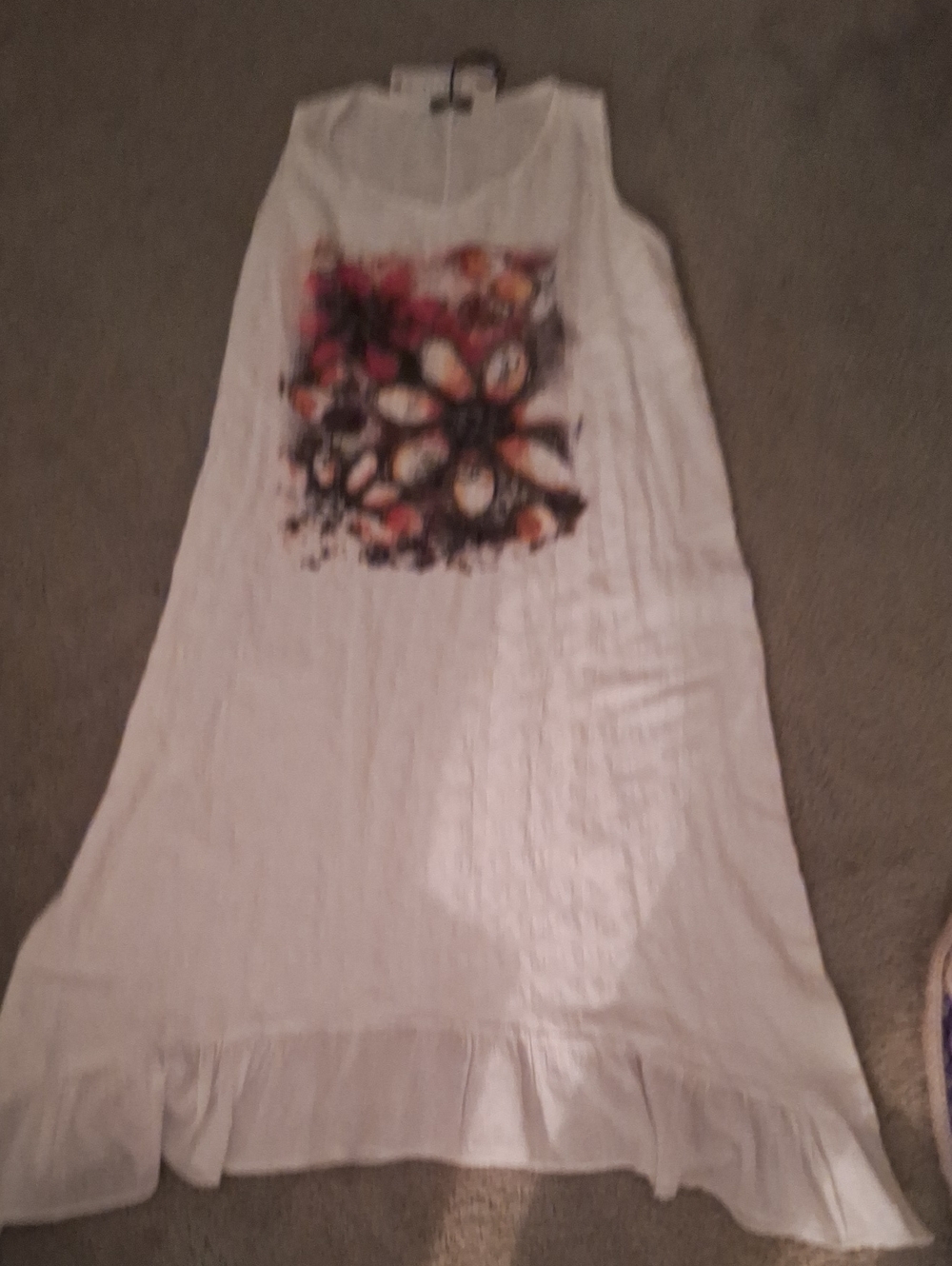 White Sleeveless Dress with Floral Chest Print